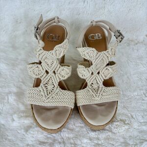 Gianni Bini Sandals Women's Ivory Macrame Wedge Espadrille Size 8.5 M